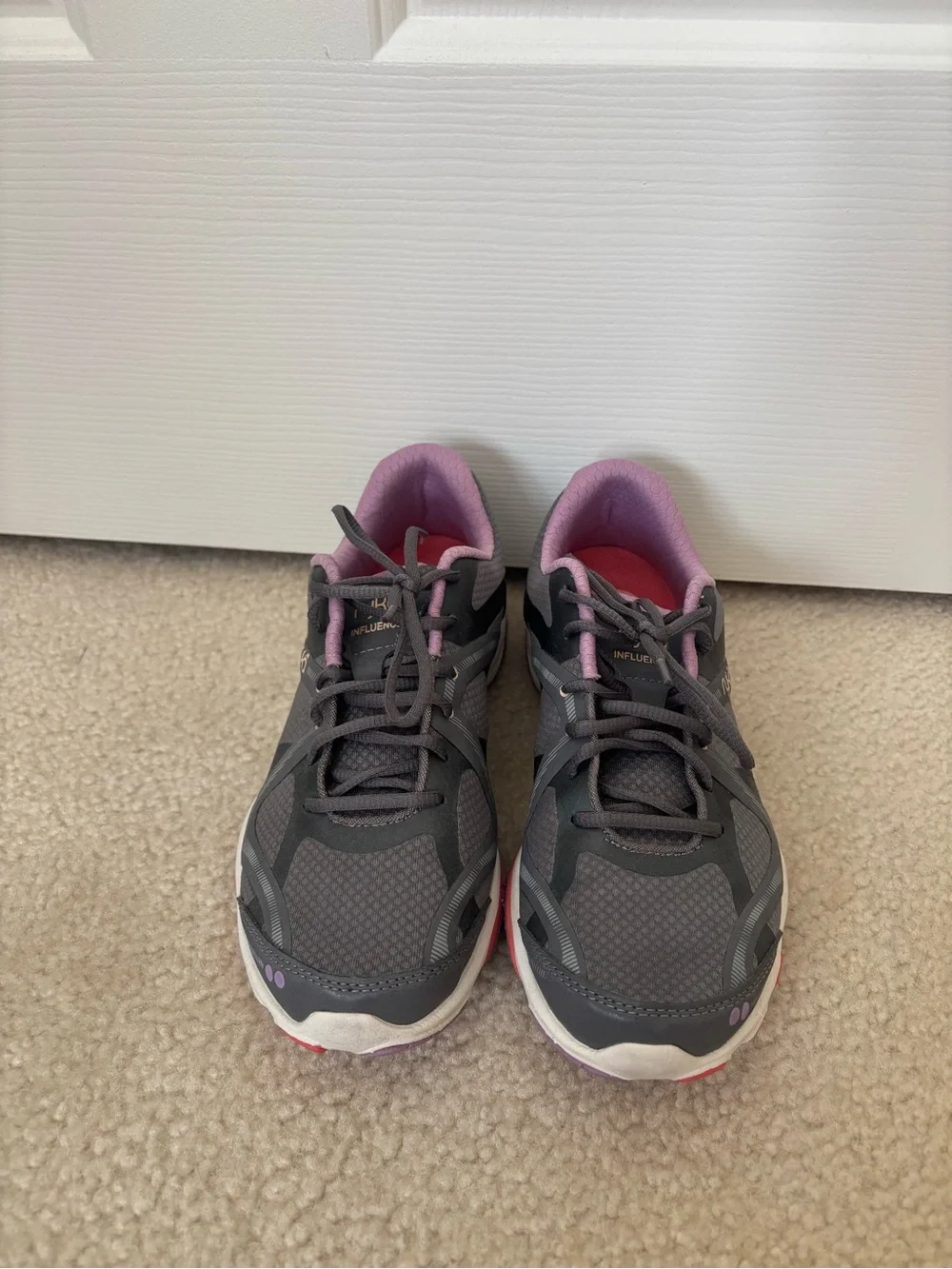 Ryka Women’s Gray Athletic Sneakers with Purple Lining and Pink Accents Size 8
